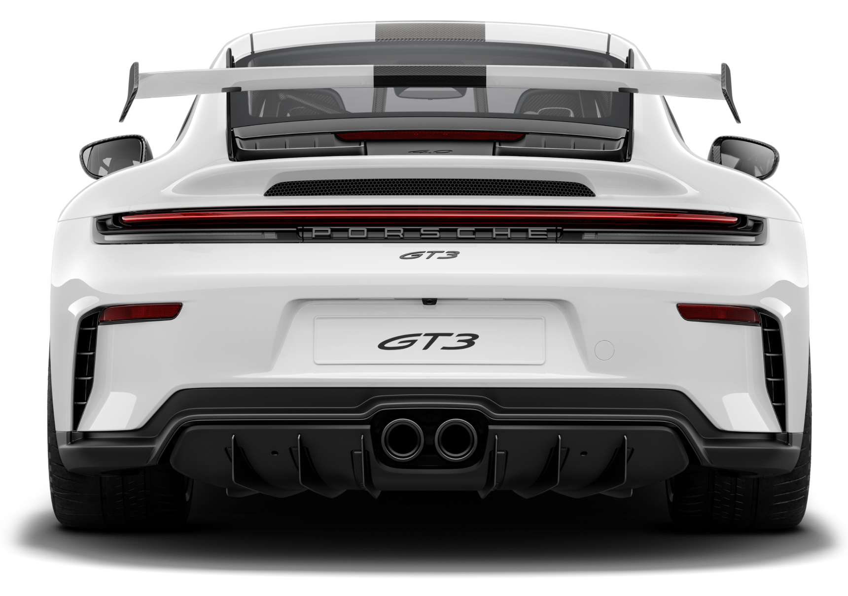 2024 Porsche 911 GT3 rear view showing the signature ducktail wing and quad exhaust